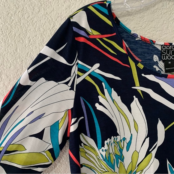 Clara Sun Woo Blouse Top Womens M Floral Asymmetrical Stretch Jersey - Picture 4 of 16